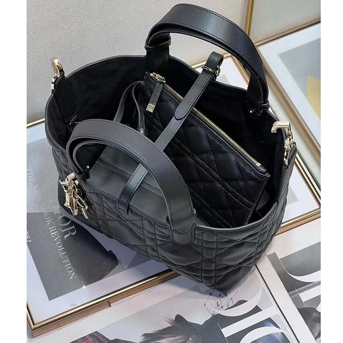 Dior Women CD Small Dior Toujours Bag Black Macrocannage Calfskin