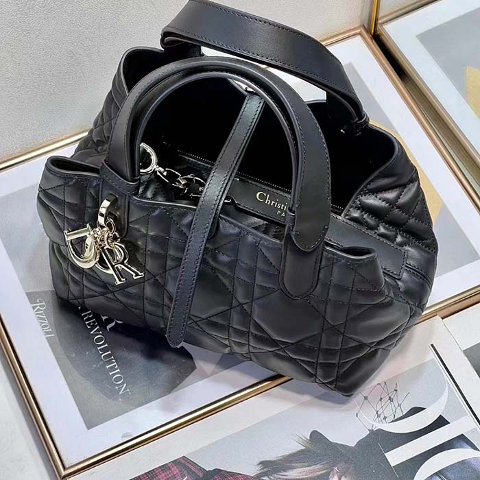 Dior Women CD Small Dior Toujours Bag Black Macrocannage Calfskin