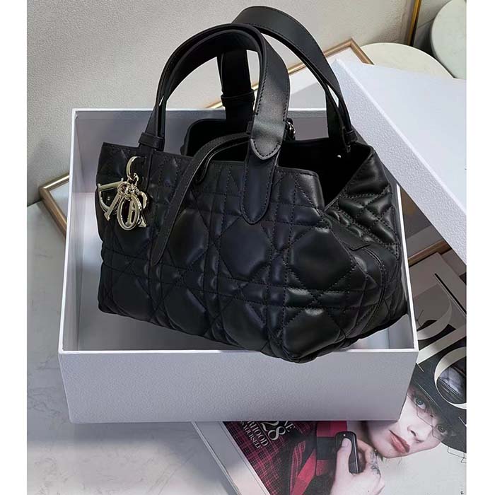 Dior Women CD Small Dior Toujours Bag Black Macrocannage Calfskin
