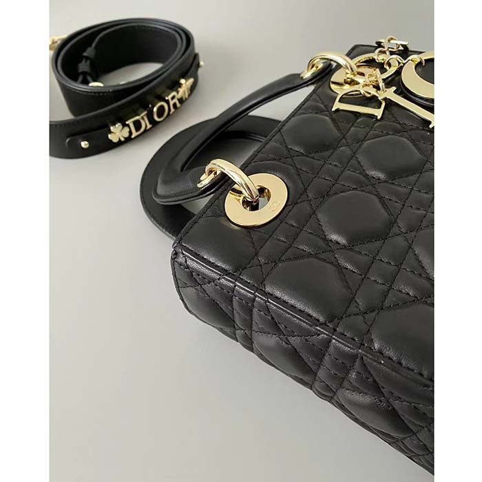 Dior Women CD Small Lady Dior Black My ABCDIOR Bag Cannage Lambskin