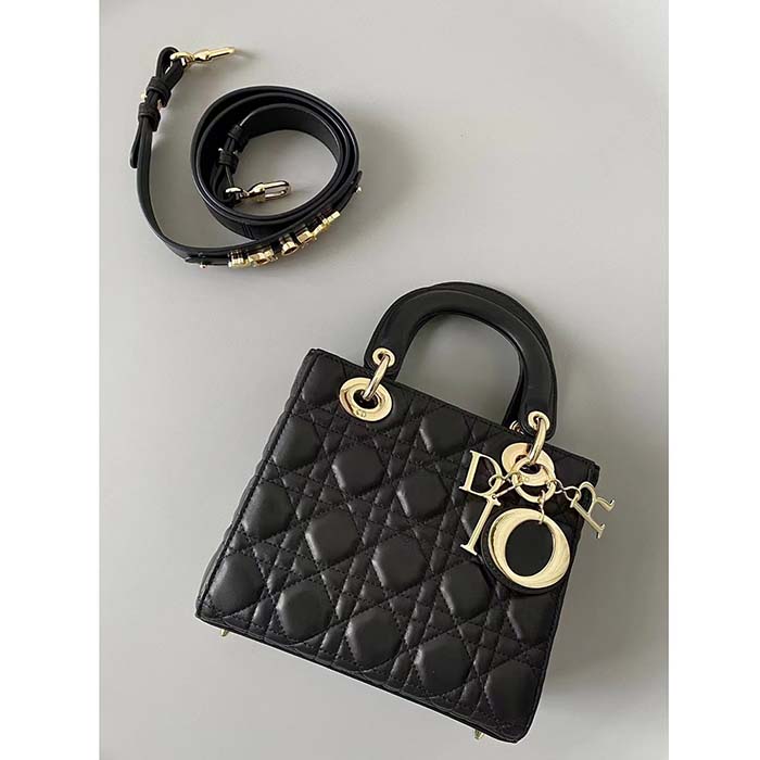 Dior Women CD Small Lady Dior Black My ABCDIOR Bag Cannage Lambskin