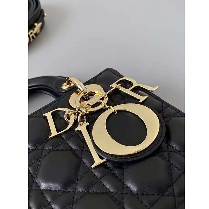 Dior Women CD Small Lady Dior Black My ABCDIOR Bag Cannage Lambskin