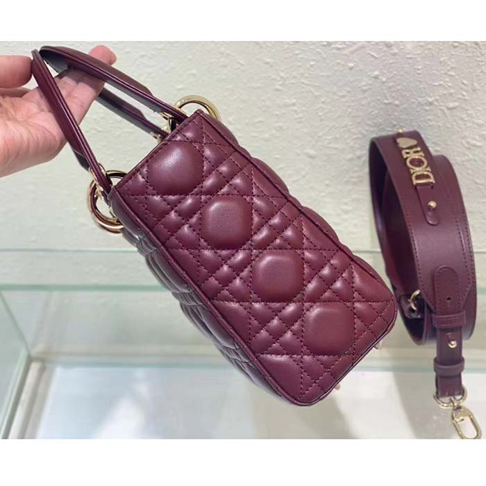 Dior Women CD Small Lady Dior My ABCDior Bag Deep Fuchsia Cannage Lambskin