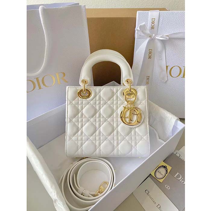 Dior Women CD Small Lady Dior My ABCDior Bag Latte Cannage Lambskin