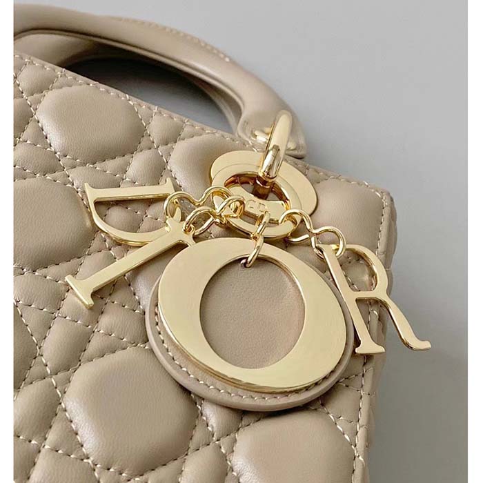 Dior Women CD Small Lady Dior My ABCDior Bag Sand-Colored Cannage Lambskin