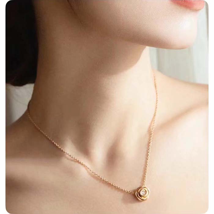 dior women cd large rose dior couture necklace pink gold Di*m*nds 0.07 ct