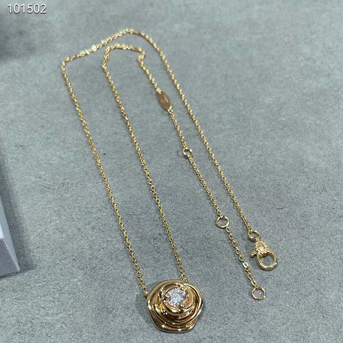 dior women cd large rose dior couture necklace pink gold Di*m*nds 0.07 ct