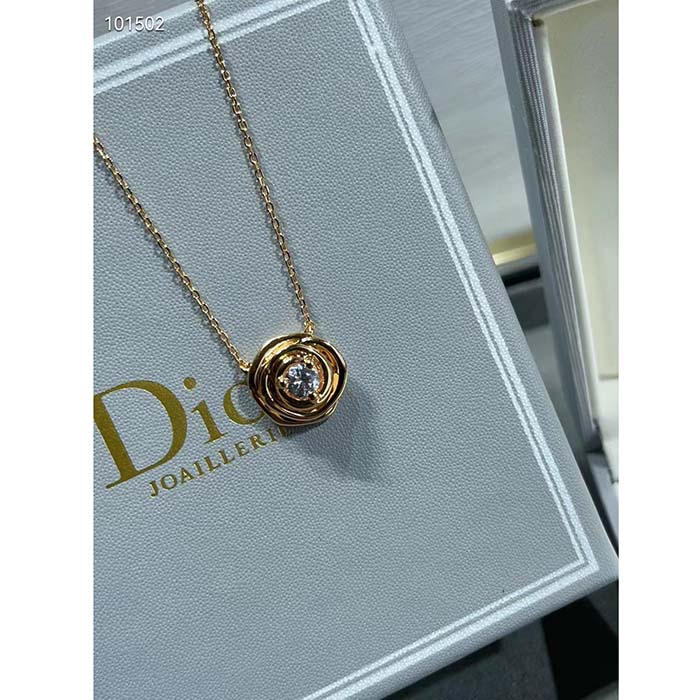 dior women cd large rose dior couture necklace pink gold Di*m*nds 0.07 ct