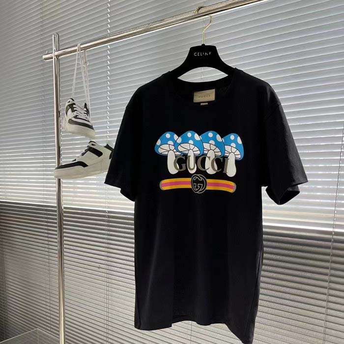 G*u*i men gg cotton jersey t-shirt print black crewneck short sleeves oversize fit