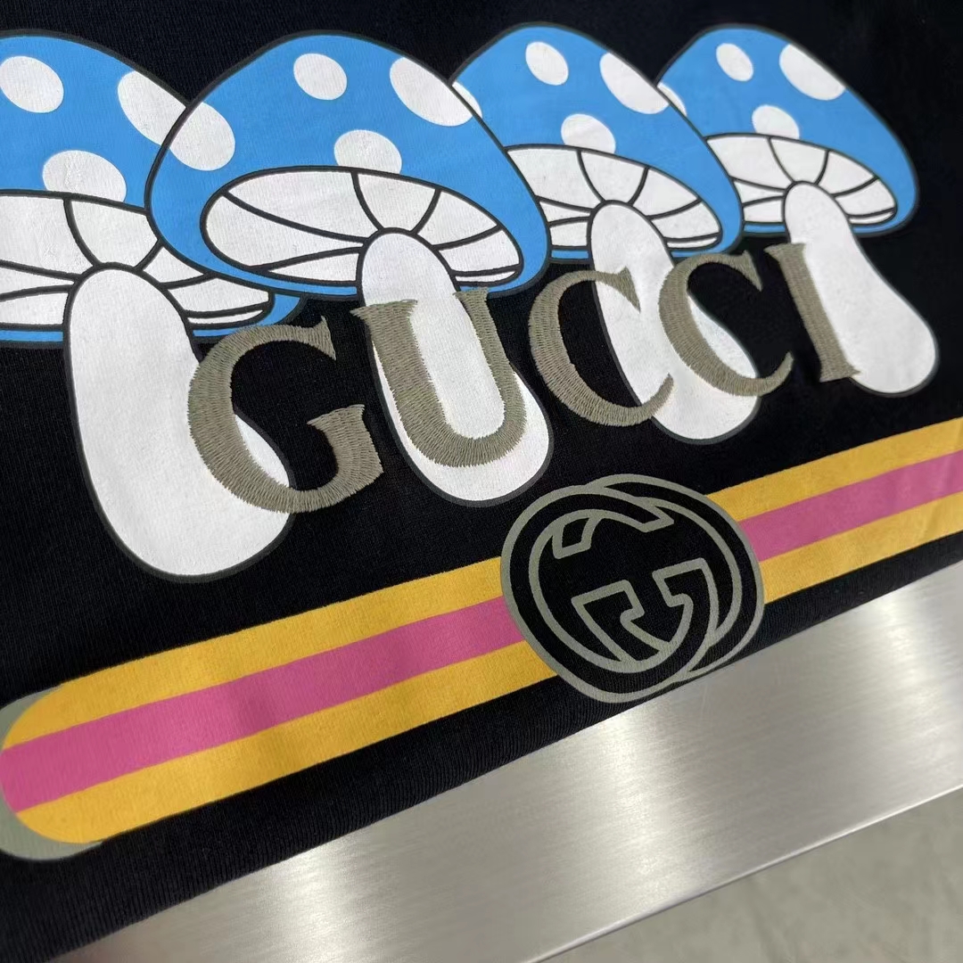 G*u*i men gg cotton jersey t-shirt print black crewneck short sleeves oversize fit