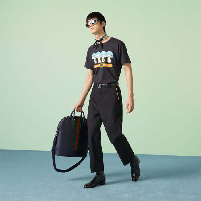 G*u*i men gg cotton jersey t-shirt print black crewneck short sleeves oversize fit