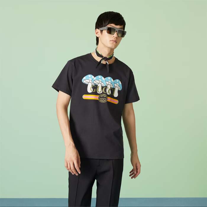 G*u*i men gg cotton jersey t-shirt print black crewneck short sleeves oversize fit