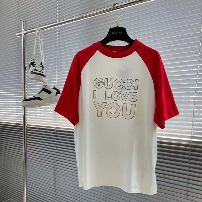 G*u*i men gg cotton jersey t-shirt red off white medium crewneck raglan sleeves