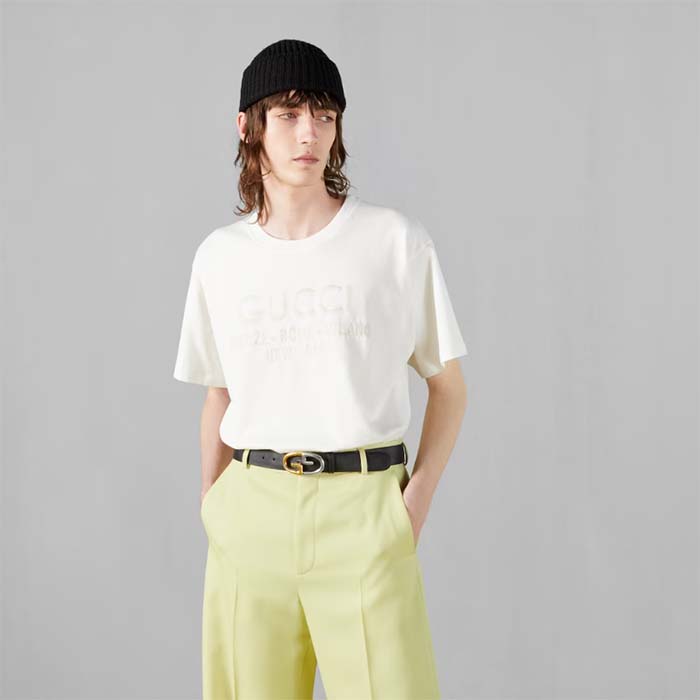 G*u*i men gg cotton jersey t-shirt off white heavy cities embroidery crewneck short sleeves oversize fit