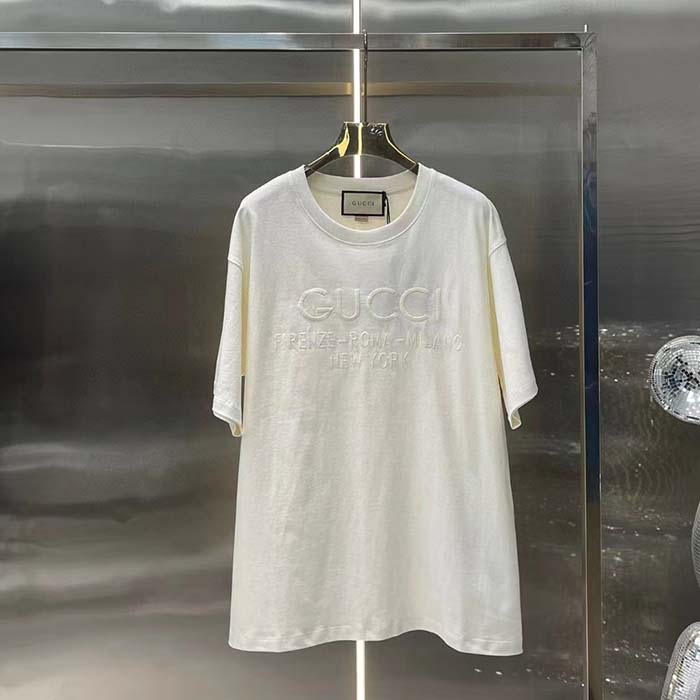 G*u*i men gg cotton jersey t-shirt off white heavy cities embroidery crewneck short sleeves oversize fit