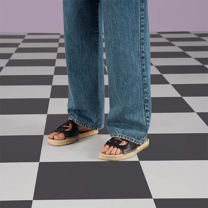G*u*i unisex gg interlocking g cut-out slide sandal black leather low 3 cm heel