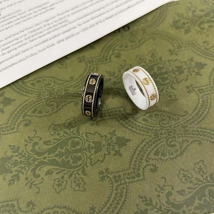 G*u*i unisex icon ring yellow gold interlocking g 18k yellow gold black synthetic corundum