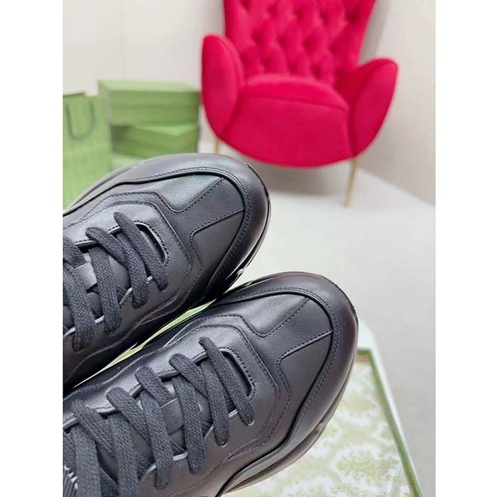 G*u*i unisex interlocking g rhyton sneakers black leather white cut-out rubber sole