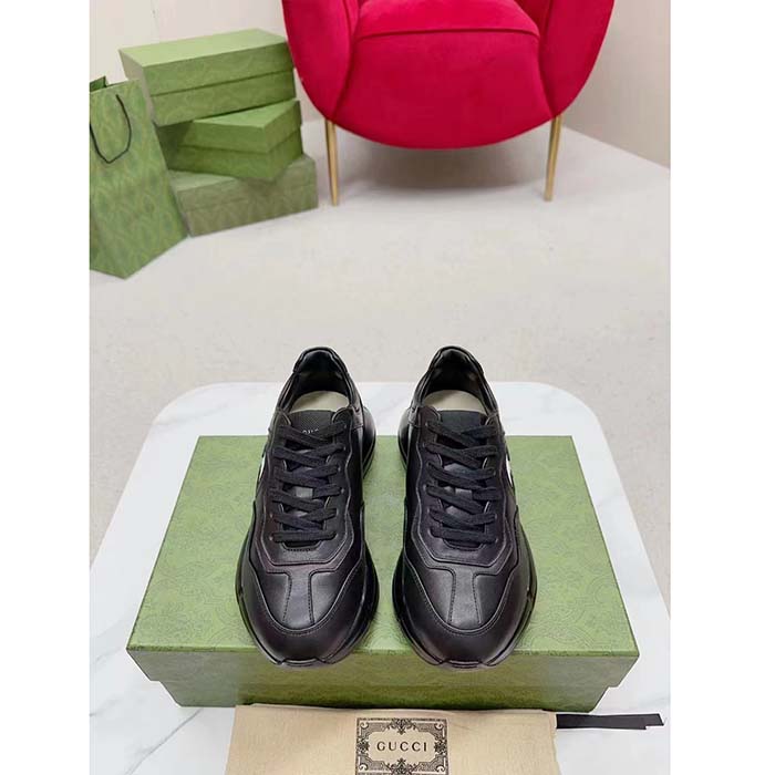 G*u*i unisex interlocking g rhyton sneakers black leather white cut-out rubber sole