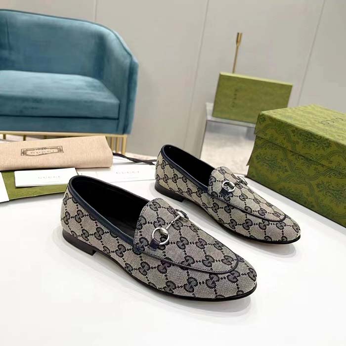 G*u*i unisex jordaan gg loafer beige blue original gg canvas blue leather piping
