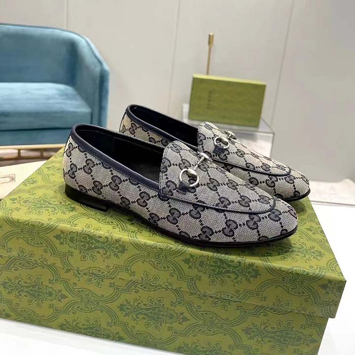 G*u*i unisex jordaan gg loafer beige blue original gg canvas blue leather piping