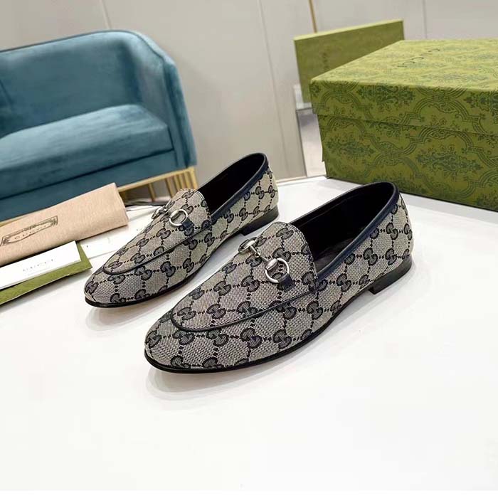 G*u*i unisex jordaan gg loafer beige blue original gg canvas blue leather piping