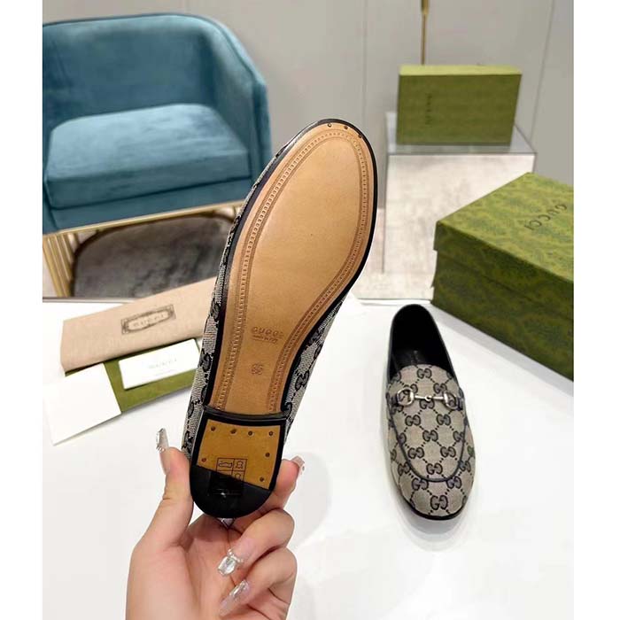 G*u*i unisex jordaan gg loafer beige blue original gg canvas blue leather piping