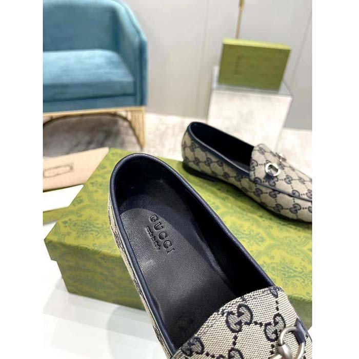 G*u*i unisex jordaan gg loafer beige blue original gg canvas blue leather piping