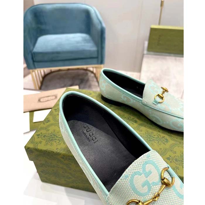 G*u*i unisex jordaan jumbo gg loafer beige mint green canvas leather sole horsebit