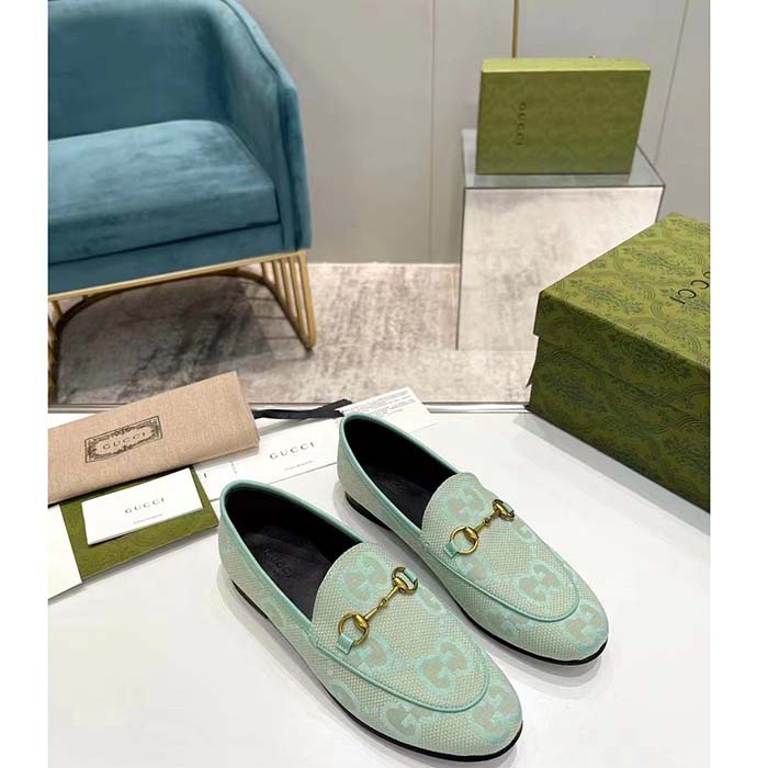 G*u*i unisex jordaan jumbo gg loafer beige mint green canvas leather sole horsebit
