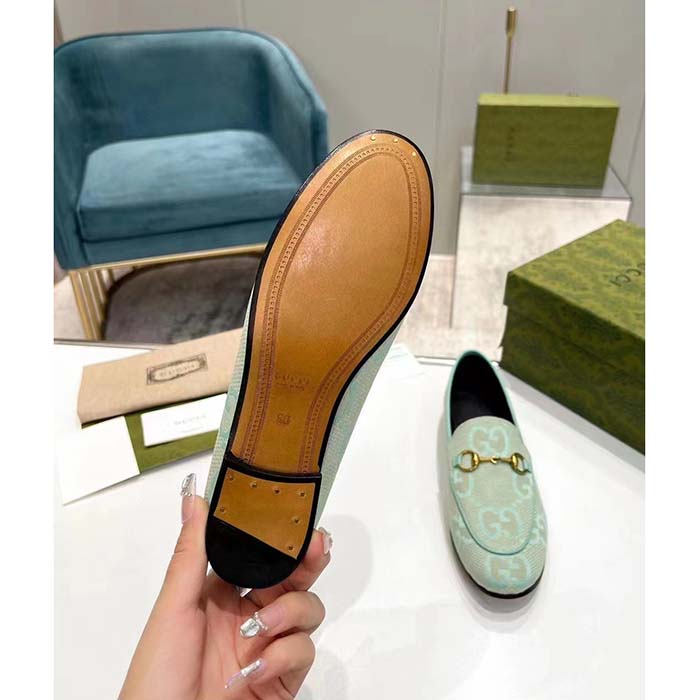 G*u*i unisex jordaan jumbo gg loafer beige mint green canvas leather sole horsebit