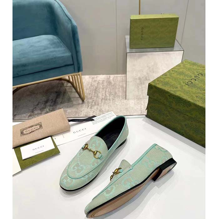 G*u*i unisex jordaan jumbo gg loafer beige mint green canvas leather sole horsebit