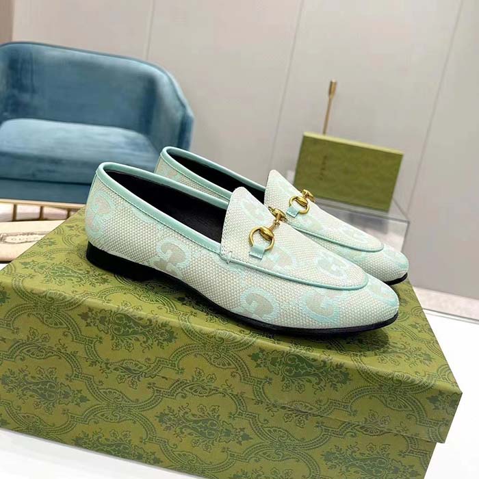 G*u*i unisex jordaan jumbo gg loafer beige mint green canvas leather sole horsebit