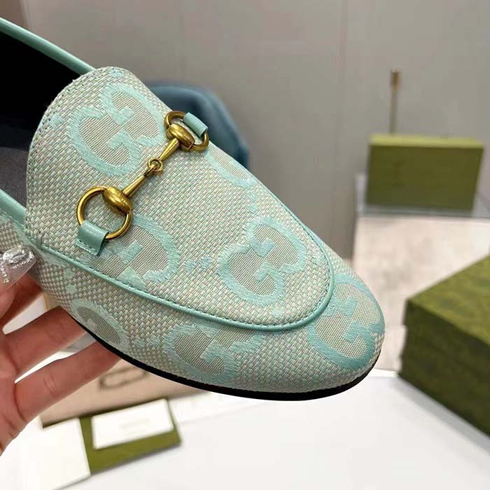 G*u*i unisex jordaan jumbo gg loafer beige mint green canvas leather sole horsebit
