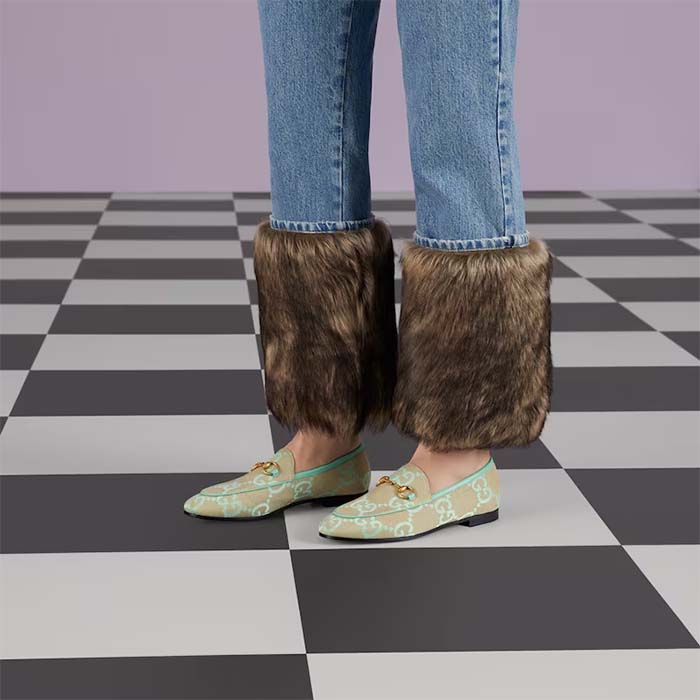 G*u*i unisex jordaan jumbo gg loafer beige mint green canvas leather sole horsebit