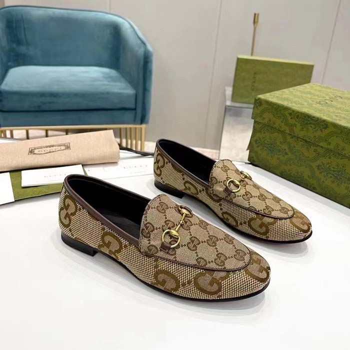 G*u*i unisex jordaan jumbo gg loafer camel ebony maxi gg canvas brown leather piping