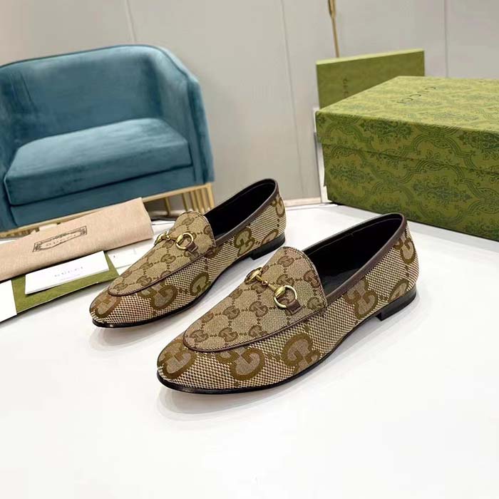 G*u*i unisex jordaan jumbo gg loafer camel ebony maxi gg canvas brown leather piping