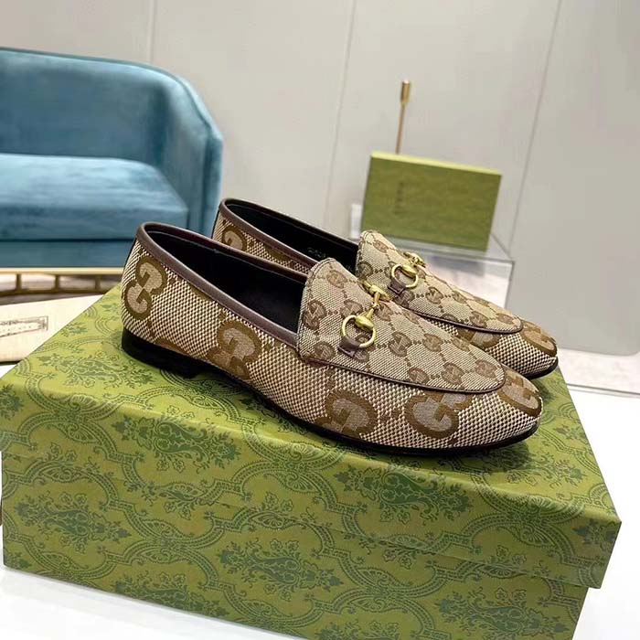 G*u*i unisex jordaan jumbo gg loafer camel ebony maxi gg canvas brown leather piping