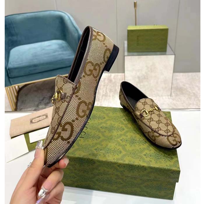 G*u*i unisex jordaan jumbo gg loafer camel ebony maxi gg canvas brown leather piping