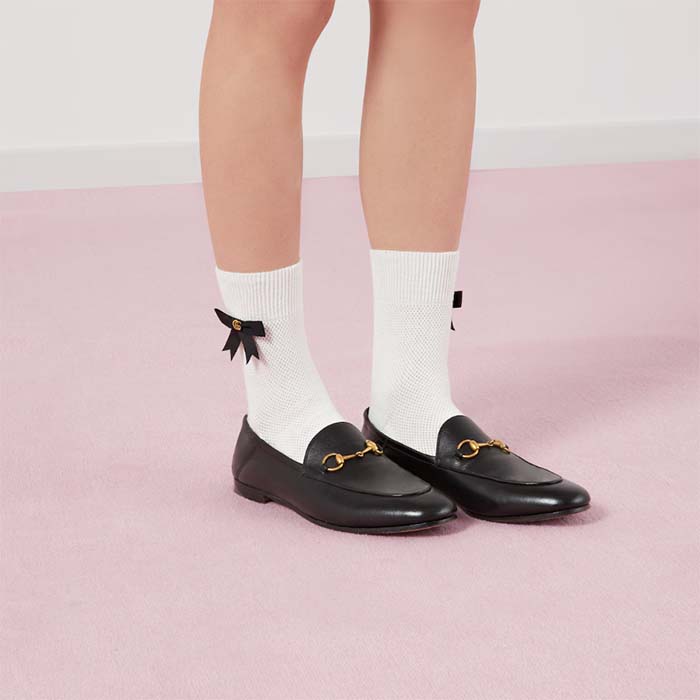 G*u*i unisex leather horsebit loafer black slim shape sole flat 1 cm heel