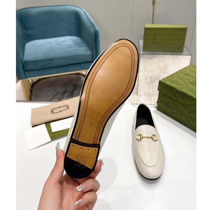 G*u*i unisex leather horsebit loafer white slim shape sole flat 1 cm heel
