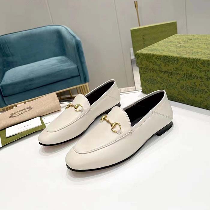 G*u*i unisex leather horsebit loafer white slim shape sole flat 1 cm heel