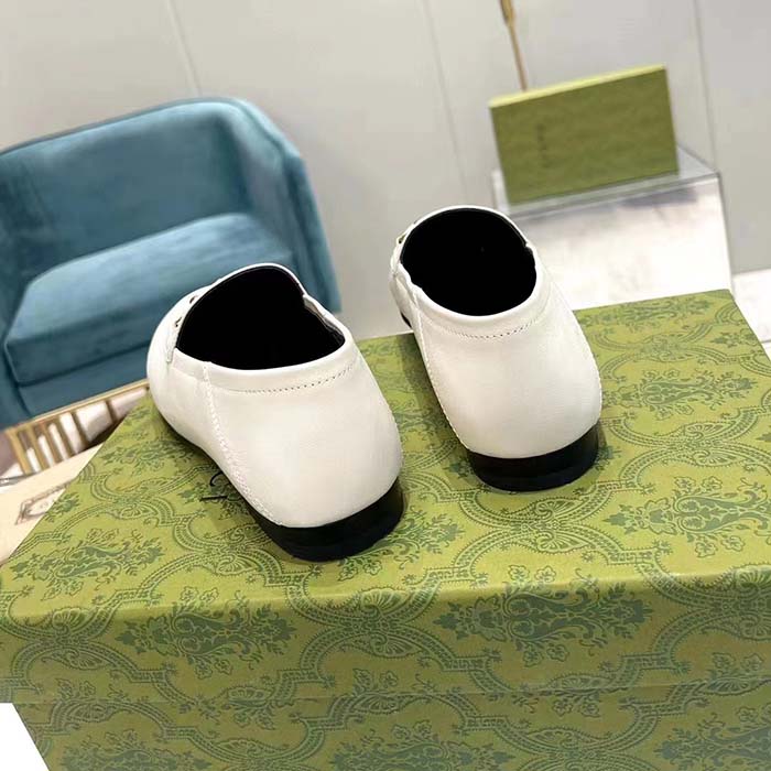 G*u*i unisex leather horsebit loafer white slim shape sole flat 1 cm heel