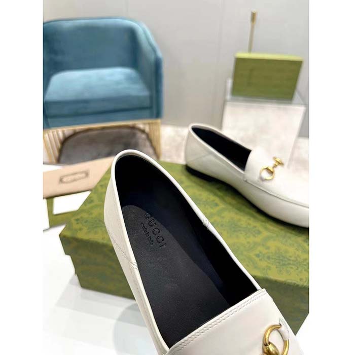 G*u*i unisex leather horsebit loafer white slim shape sole flat 1 cm heel
