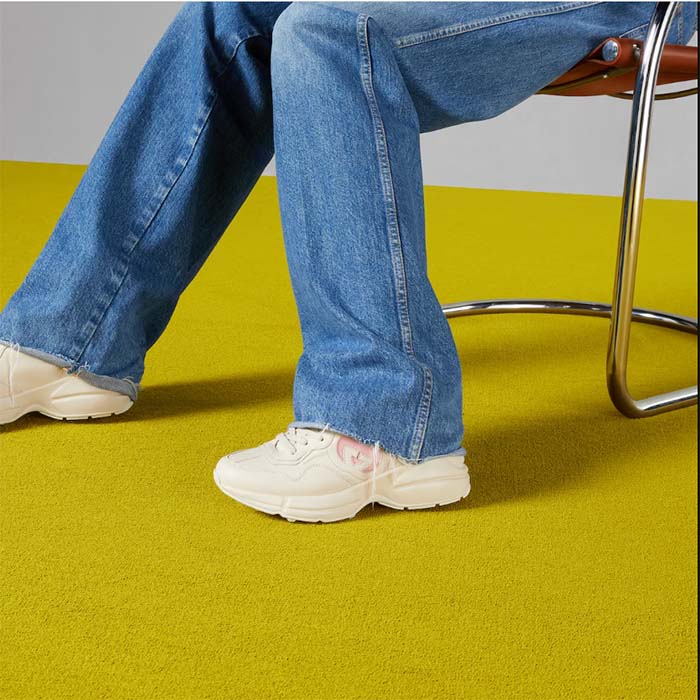 G*u*i unisex rhyton sneakers ivory leather pink interlocking g cut-out rubber sole