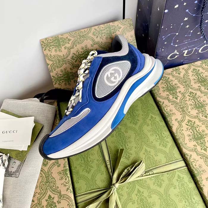 G*u*i unisex run sneaker blue black suede interlocking g bi-color rubbe low heel