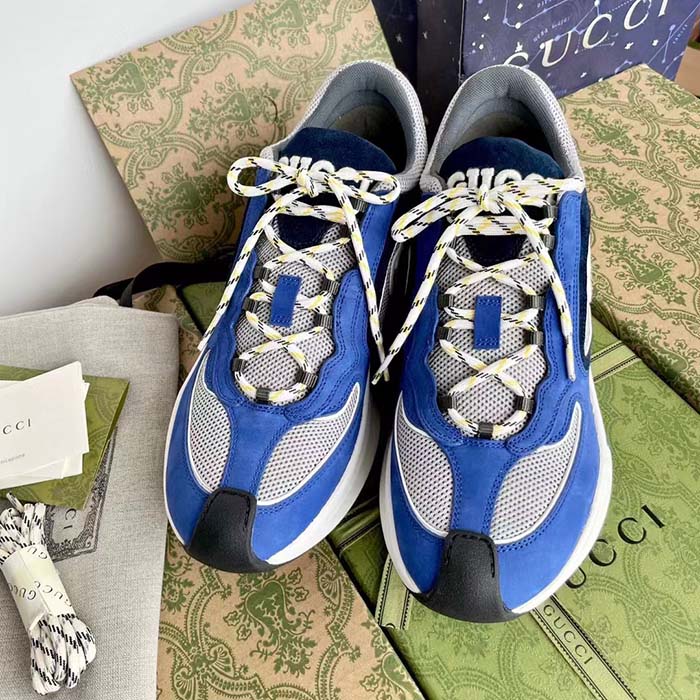 G*u*i unisex run sneaker blue black suede interlocking g bi-color rubbe low heel