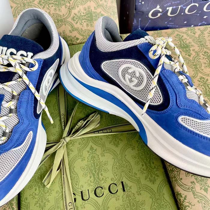 G*u*i unisex run sneaker blue black suede interlocking g bi-color rubbe low heel