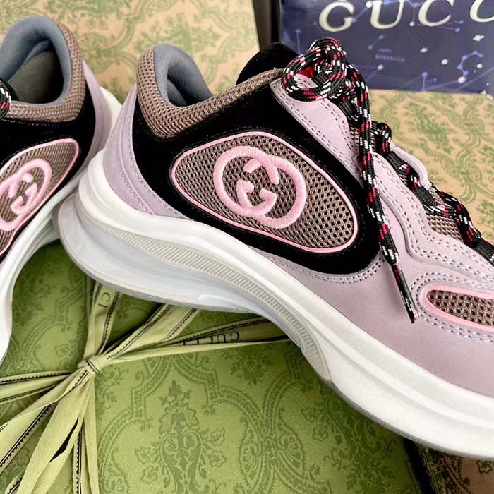 G*u*i unisex run sneaker lilac black suede interlocking g bi-color rubbe low heel