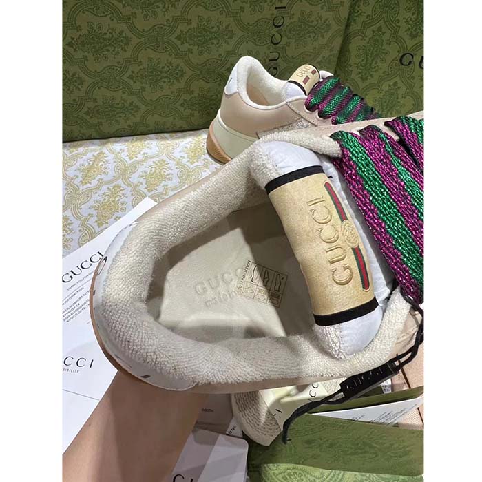 G*u*i unisex screener sneaker white gg lamé canvas chunky laces 4.8 cm heel